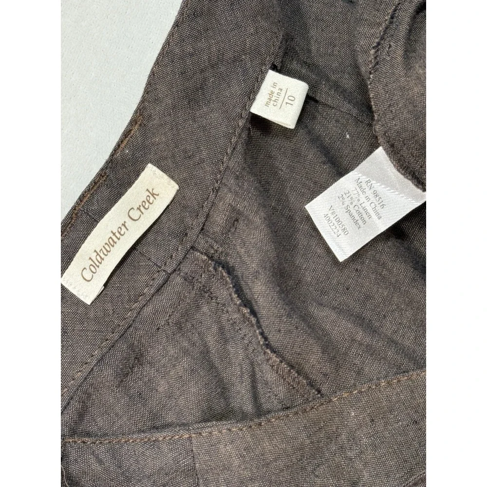 Coldwater Creek Linen Blend Cropped Pants Women 10 Beach Coastal Office Brown - Picture 2 of 7